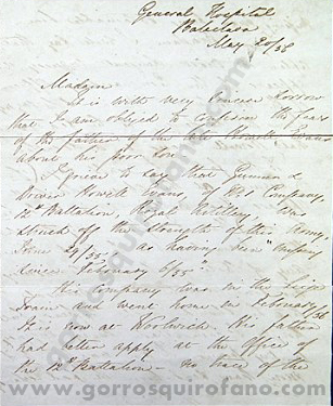 Carta Florence Nightingale 1856 difunto Howell Evans