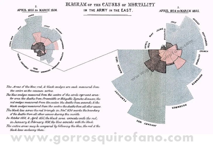 Diagrama Circular Florence Nightingale sobre las causas de mortalidad del ejército en el Este